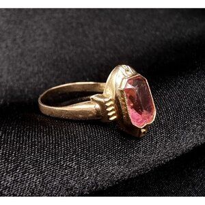 Vintage 1940s BDA Signed 10K Gold Ring With Pink Stone